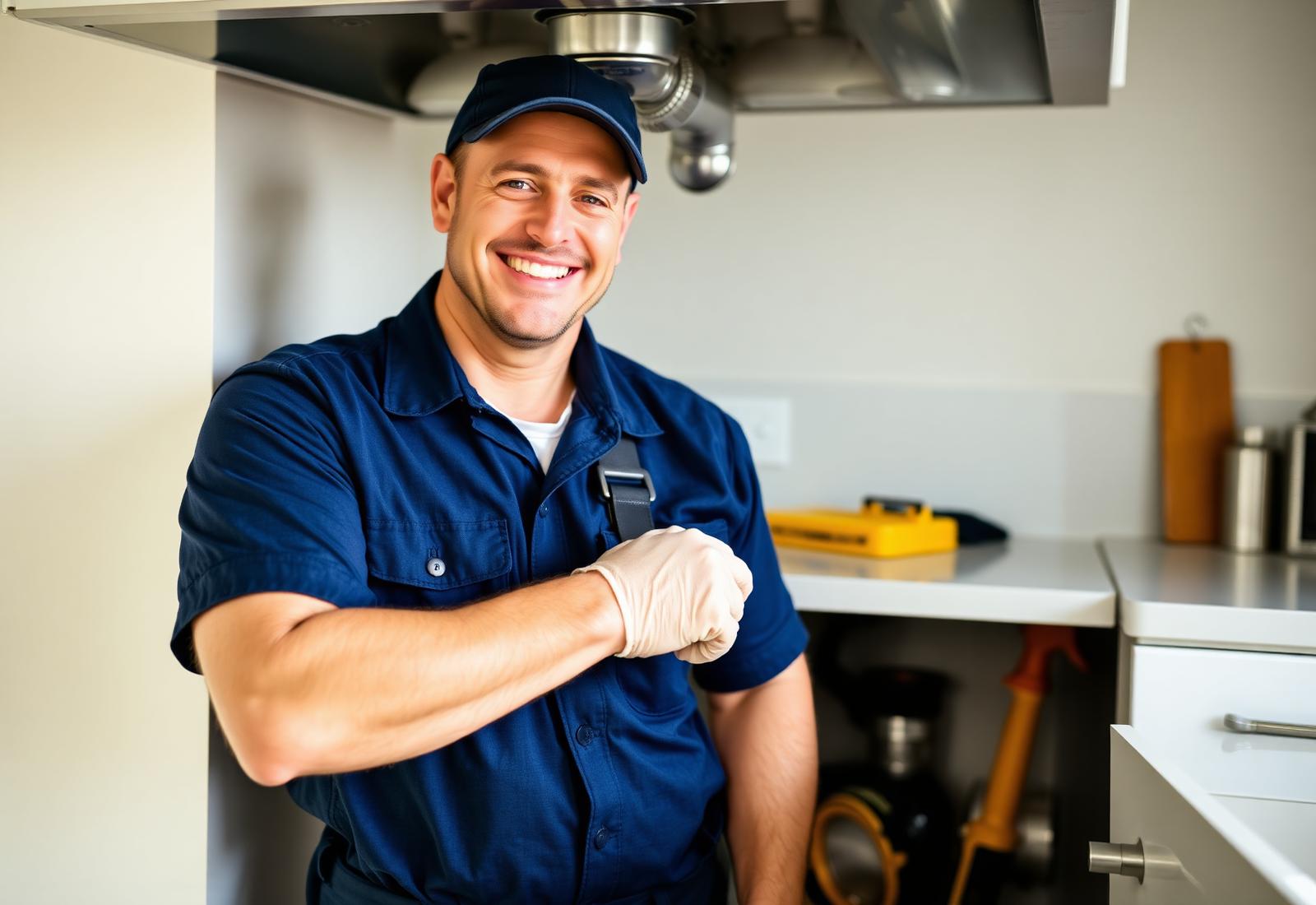 Licensed ProFlow plumber repairing a kitchen sink in a home in the USA