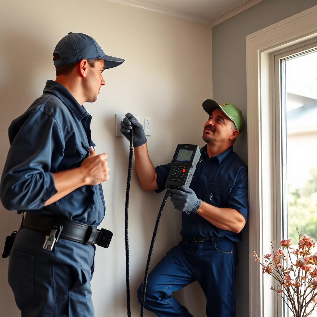 ProFlow team using electronic leak detection equipment inside a home