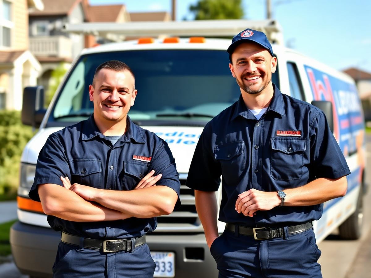 ProFlow Plumbing team standing in front of branded service van
